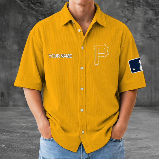 [FLASH SALE] NEW CUSTOMIZED MLB29 PHP PITTSBURGH PIRATES SEERSUCKER BUTTON SHIRT