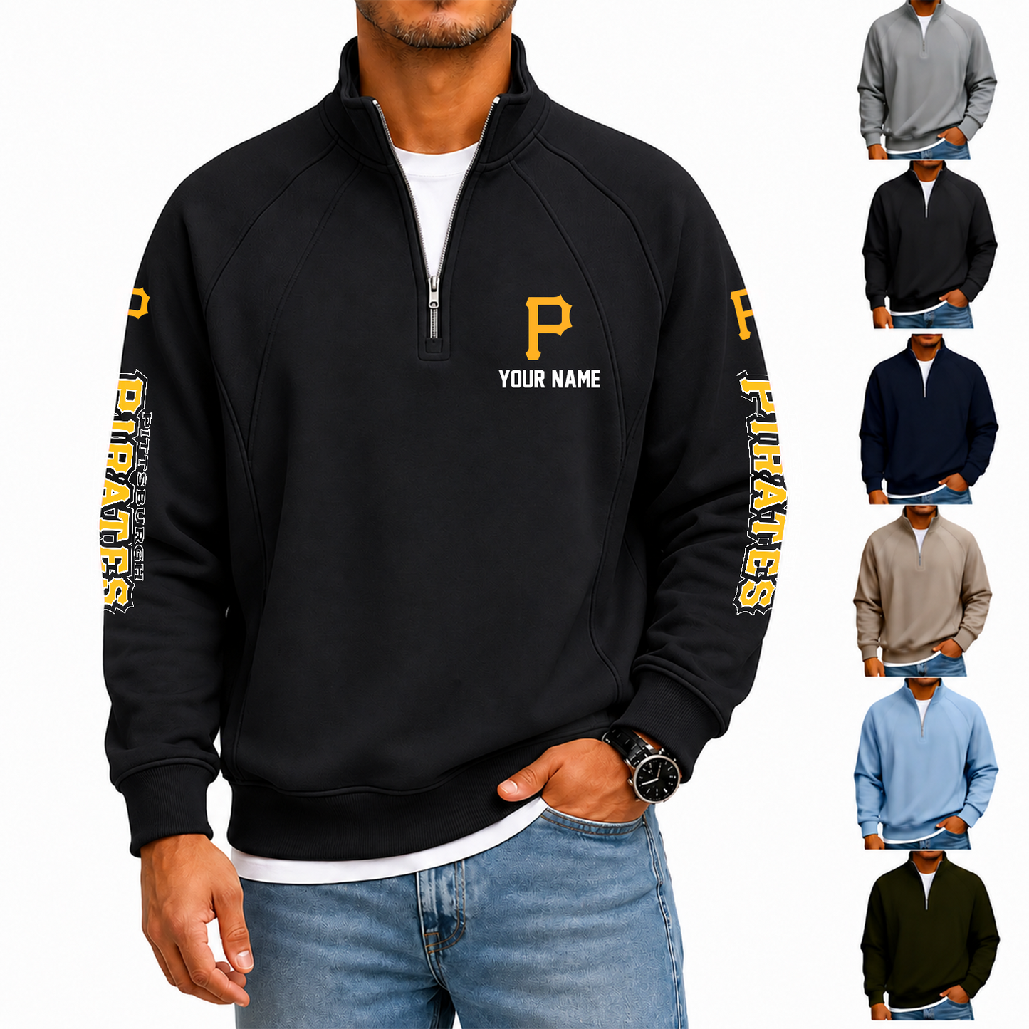 [FLASH SALE] NEW CUSTOMIZED MLB29 PHP PITTSBURGH PIRATES MEN'S QUARTER ZIP PULLOVER