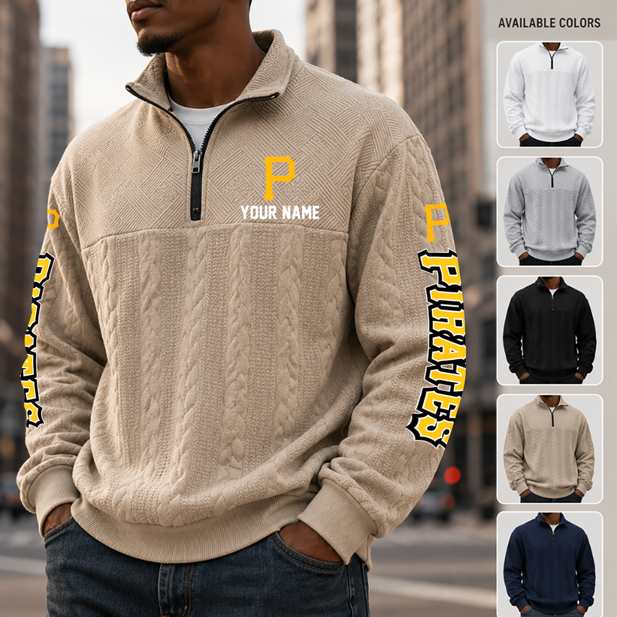 [FLASH SALE] NEW CUSTOMIZED MLB29 PHP PITTSBURGH PIRATES MULTICOLOR QUARTER-ZIP SWEATSHIRT