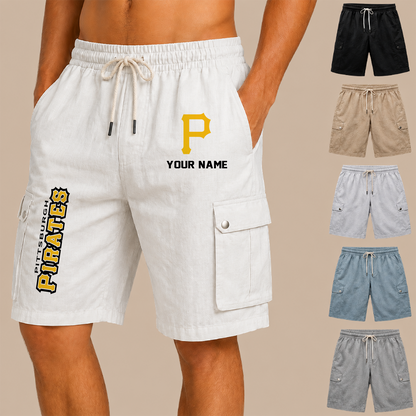 [FLASH SALE] NEW CUSTOMIZED MLB29 PHP PITTSBURGH PIRATES MEN'S DRAWSTRING CARGO SHORTS