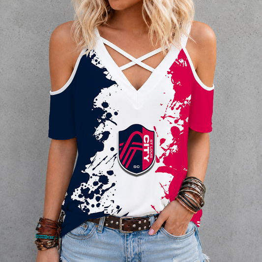 [FAN EXCLUSIVE] NEW CUSTOMIZED MLS29 SLC ST. LOUIS CITY SC CRISS CROSS V-NECK TOP