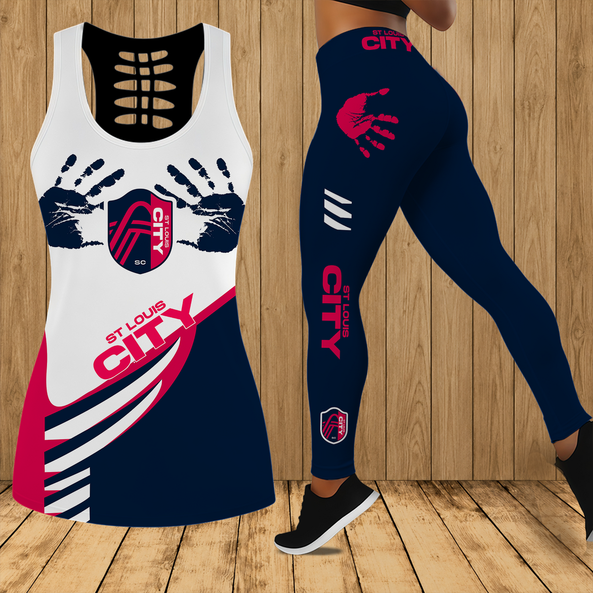 [FAN EXCLUSIVE] NEW CUSTOMIZED MLS29 SLC ST. LOUIS CITY SC HOLLOW TANK TOP & LEGGINGS SET