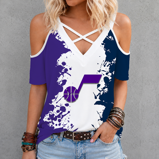 [HOT DEAL] NEW CUSTOMIZED NBA29 UJZ UTAH JAZZ CRISS CROSS V-NECK TOP