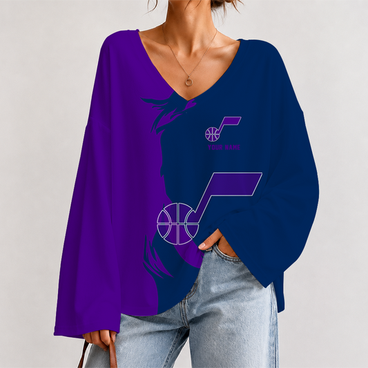 [HOT DEAL] NEW CUSTOMIZED NBA29 UJZ UTAH JAZZ V-NECK LONG SLEEVED CROP TOP