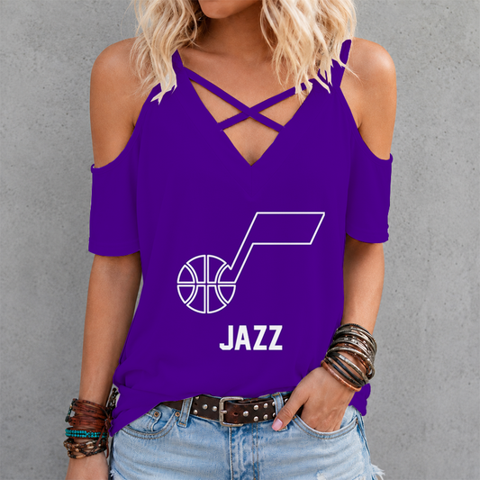 [HOT DEAL] NEW CUSTOMIZED NBA29 UJZ UTAH JAZZ CRISS CROSS V-NECK TOP