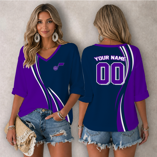 [HOT DEAL] NEW CUSTOMIZED NBA29 UJZ UTAH JAZZ WOMEN'S HEART V-NECK LONG SLEEVE SHIRT