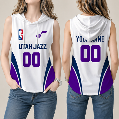 [HOT DEAL] NEW CUSTOMIZED NBA29 UJZ UTAH JAZZ  WOMEN'S SLEEVELESS HOODED POCKET TANK TOP