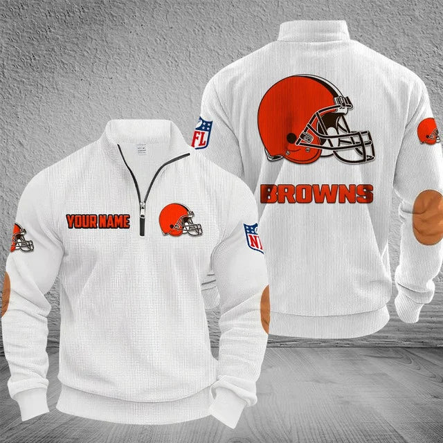 [SPECIAL OFFER] NEW CUSTOMIZED NFL29 CLB CLEVELAND BROWNS MULTICOLOR STRIPED QUATER ZIP SWEATSHIRT