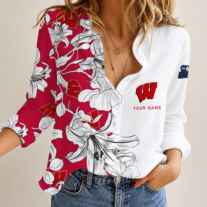 [FAN FAVORITE] NEW CUSTOMIZED NCAA MAM29 WSB WISCONSIN BADGERS STRAPPY WOMEN CASUAL SHIRT