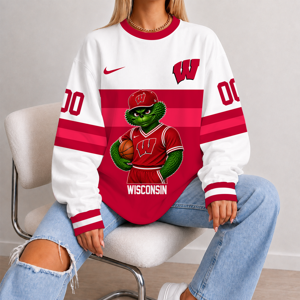 [FAN FAVORITE] NEW CUSTOMIZED NCAA MAM29 WSB WISCONSIN BADGERS STRAPPY UNISEX SWEATSHIRT