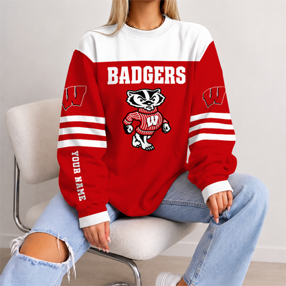 [FAN FAVORITE] NEW CUSTOMIZED NCAA MAM29 WSB WISCONSIN BADGERS STRAPPY UNISEX SWEATSHIRT