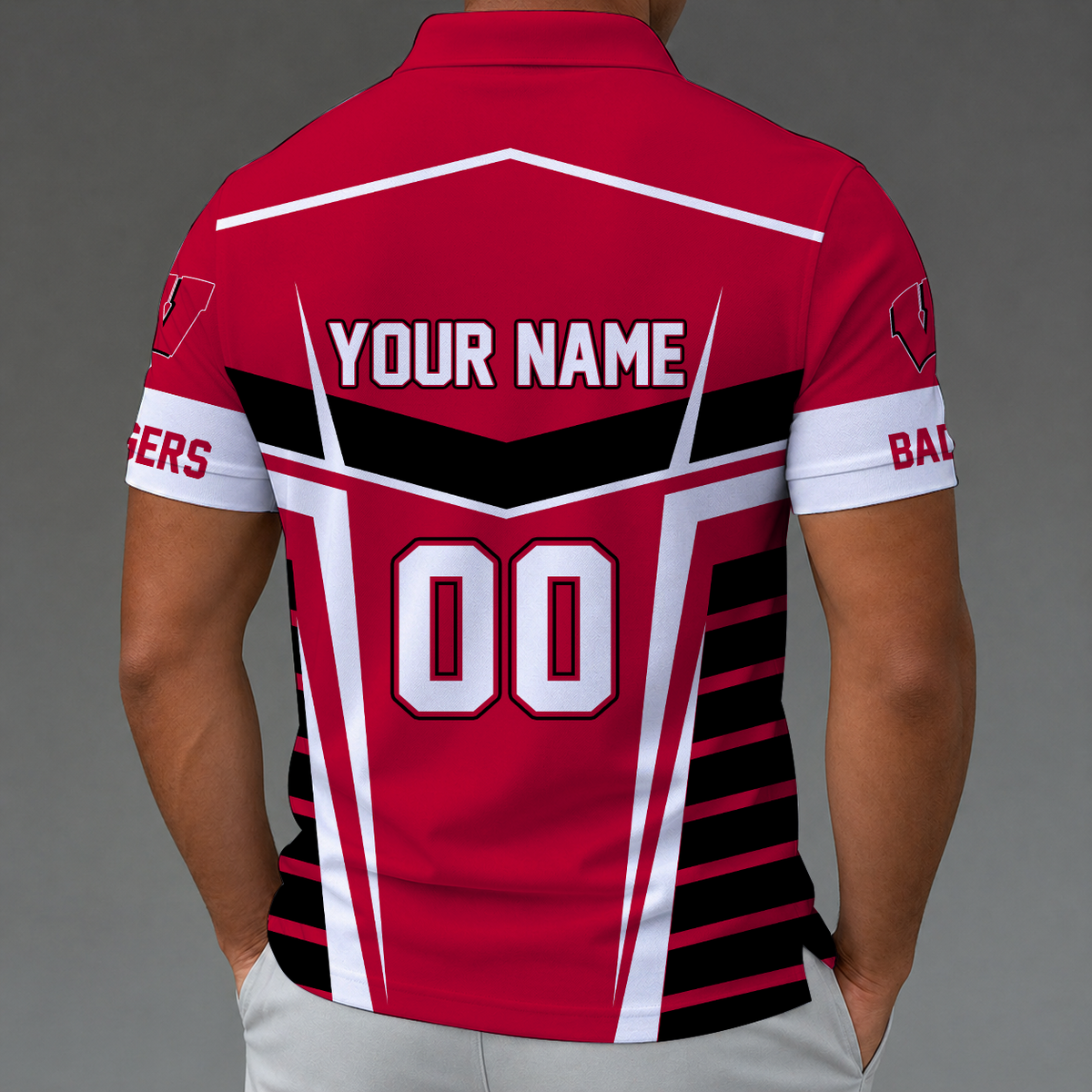 [FAN FAVORITE] NEW CUSTOMIZED NCAA MAM29 WSB WISCONSIN BADGERS STRAPPY POLO SHIRT