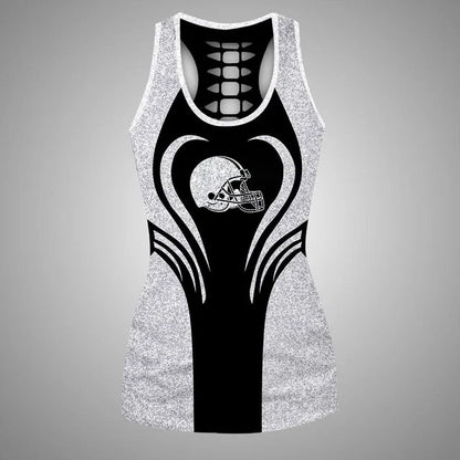 [SPECIAL OFFER] NEW CUSTOMIZED NFL29 CLB CLEVELAND BROWNS HOLLOW TANK TOP & LEGGINGS SET