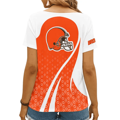 [SPECIAL OFFER] NEW CUSTOMIZED NFL29 CLB CLEVELAND BROWNS V-NECK FEMALE SHIRT