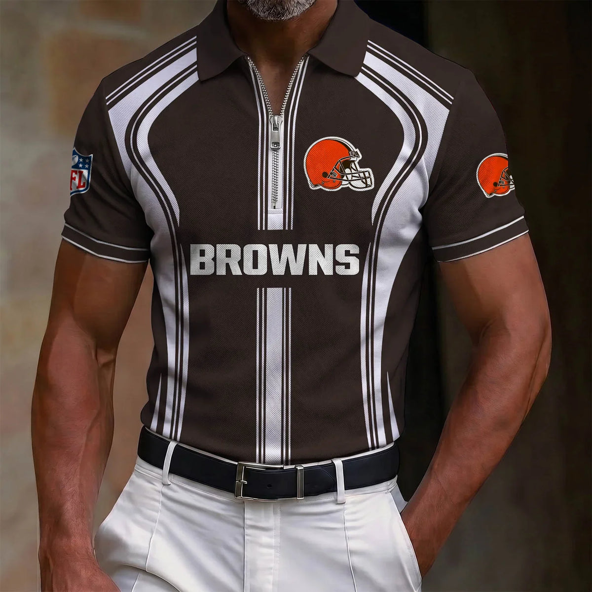 [SPECIAL OFFER] NEW CUSTOMIZED NFL29 CLB CLEVELAND BROWNS ZIP POLO SHIRT