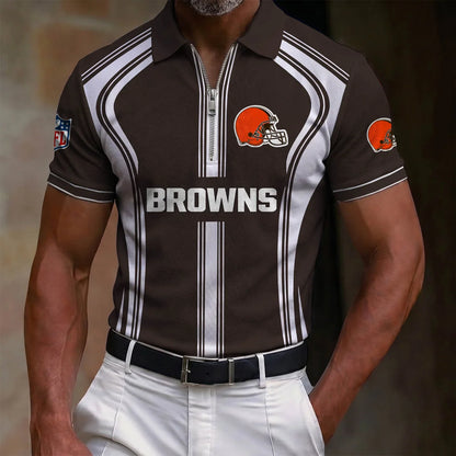 [SPECIAL OFFER] NEW CUSTOMIZED NFL29 CLB CLEVELAND BROWNS ZIP POLO SHIRT