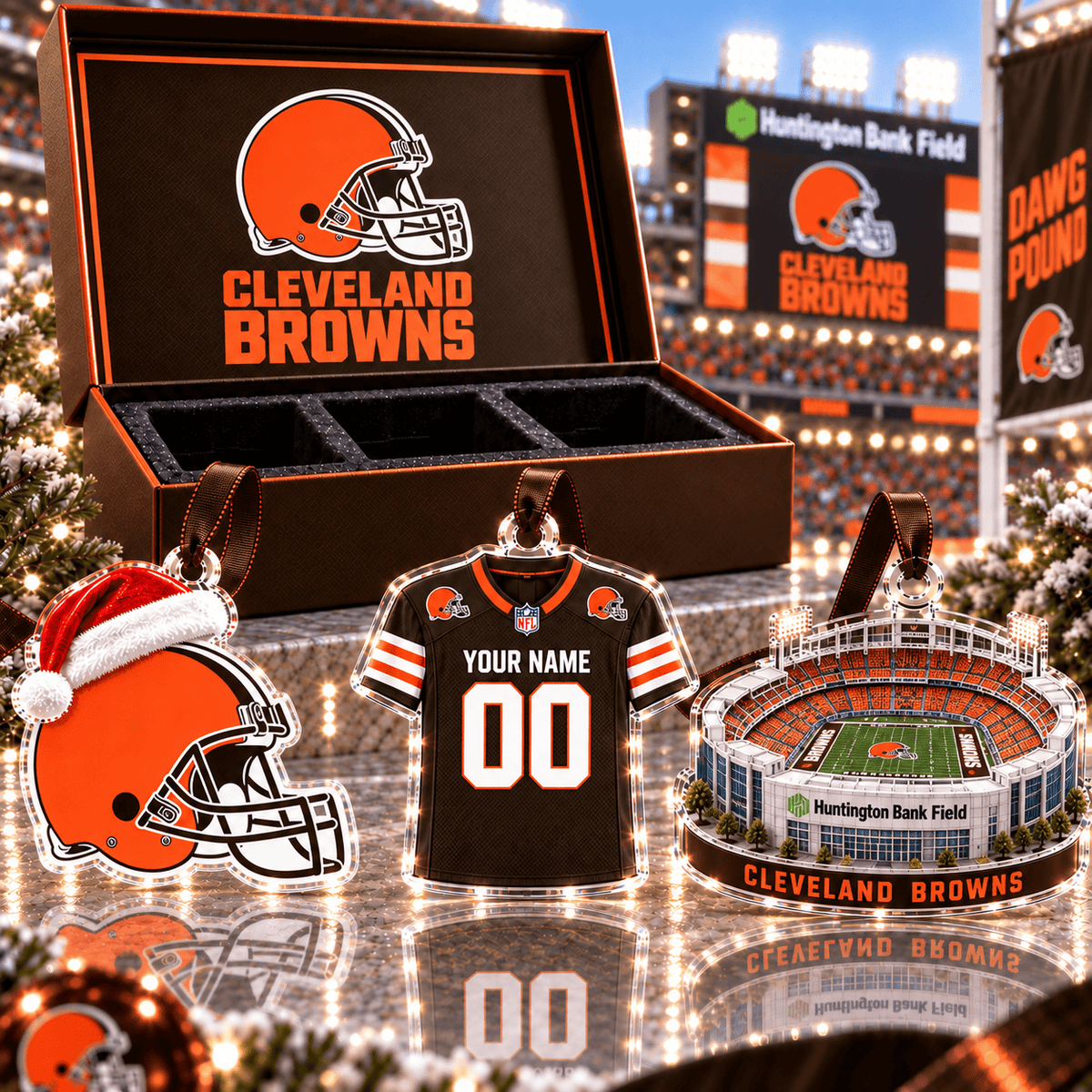 [FULL SET 3 ITEMS - NO BOX] NEW CUSTOMIZED NFL29 CLB CLEVELAND BROWNS CHRISTMAS ACRYLIC ORNAMENT