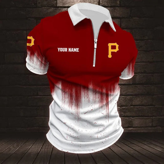 [FLASH SALE] NEW CUSTOMIZED MLB29 PHP PITTSBURGH PIRATES ZIP POLO SHIRT