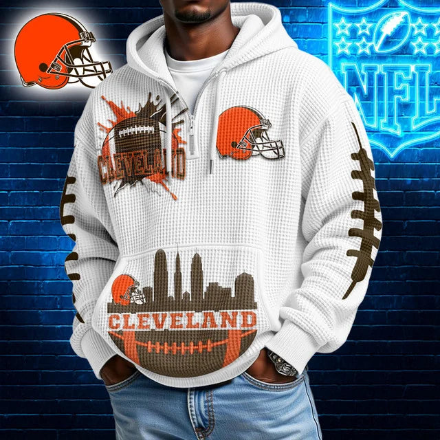 [SPECIAL OFFER] NEW CUSTOMIZED NFL29 CLB CLEVELAND BROWNS WAFFLE FULL ZIP HOODIE