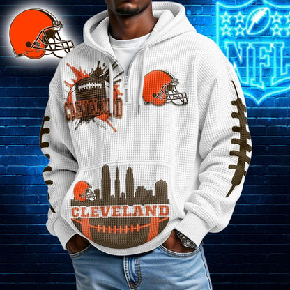 [SPECIAL OFFER] NEW CUSTOMIZED NFL29 CLB CLEVELAND BROWNS WAFFLE FULL ZIP HOODIE
