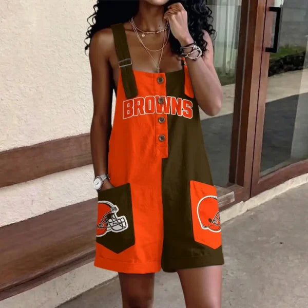 [SPECIAL OFFER] NEW CUSTOMIZED NFL29 CLB CLEVELAND BROWNS WOMEN'S HIGH-WAISTED SHORTS OVERALLS