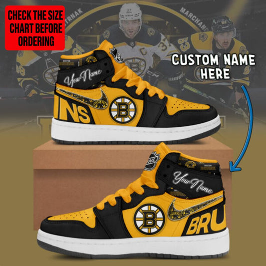 [SUPER SALE] NEW CUSTOMIZED NHL02 BTB BOSTON BRUINS AIR JORDAN SNEAKERS