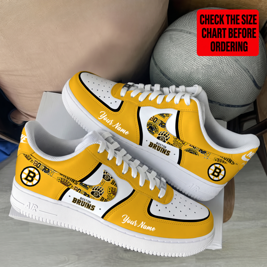 [SUPER SALE] NEW CUSTOMIZED NHL02 BTB BOSTON BRUINS AF1 SHOES