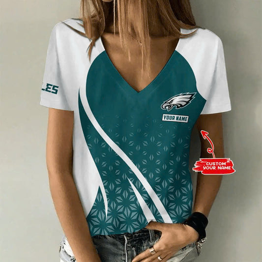 [SPECIAL OFFER] NEW CUSTOMIZED NFL02 PPE PHILADELPHIA EAGLES V-NECK FEMALE SHIRT