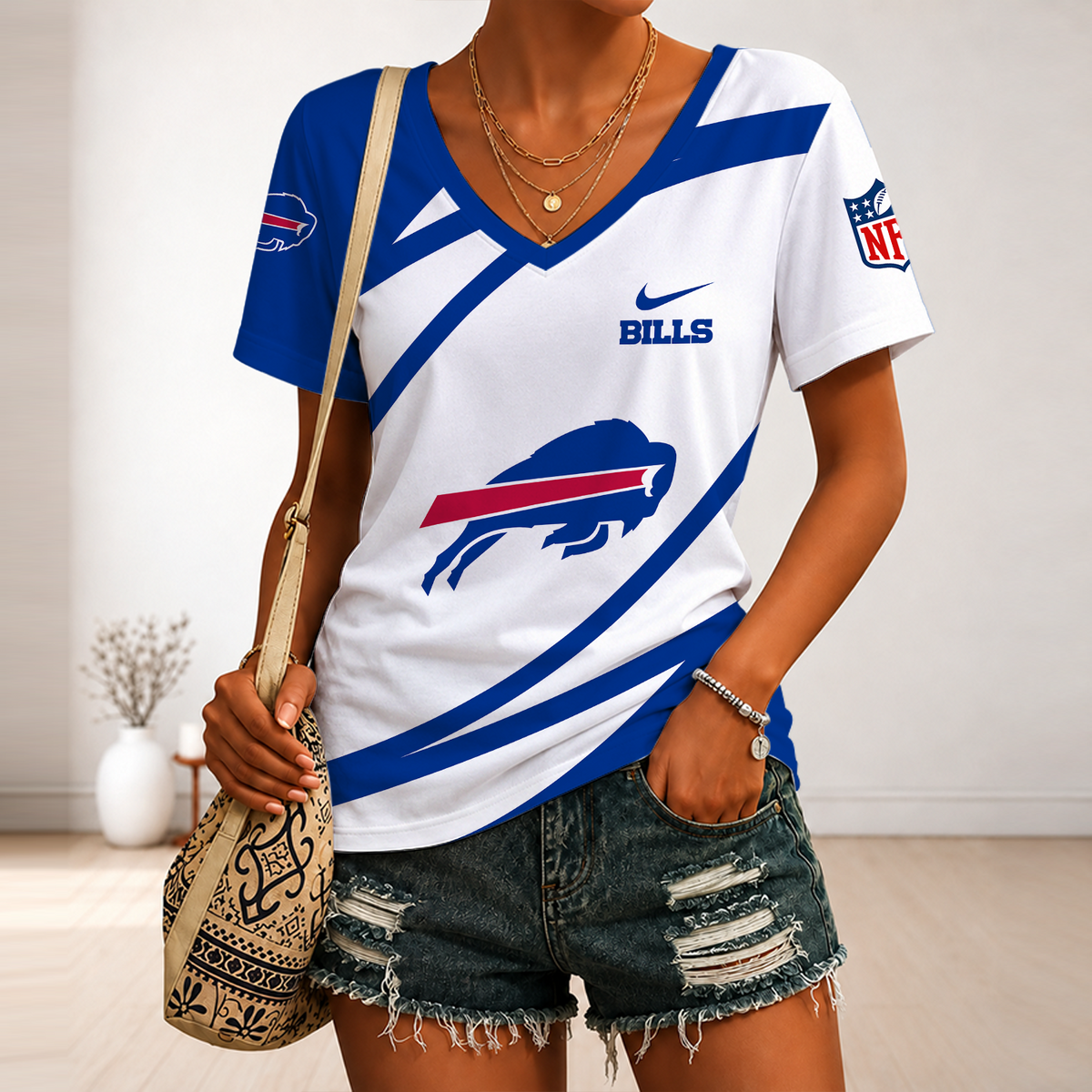 [SPECIAL OFFER] NEW CUSTOMIZED NFL03 BFB BUFFALO BILLS V-NECK FEMALE SHIRT