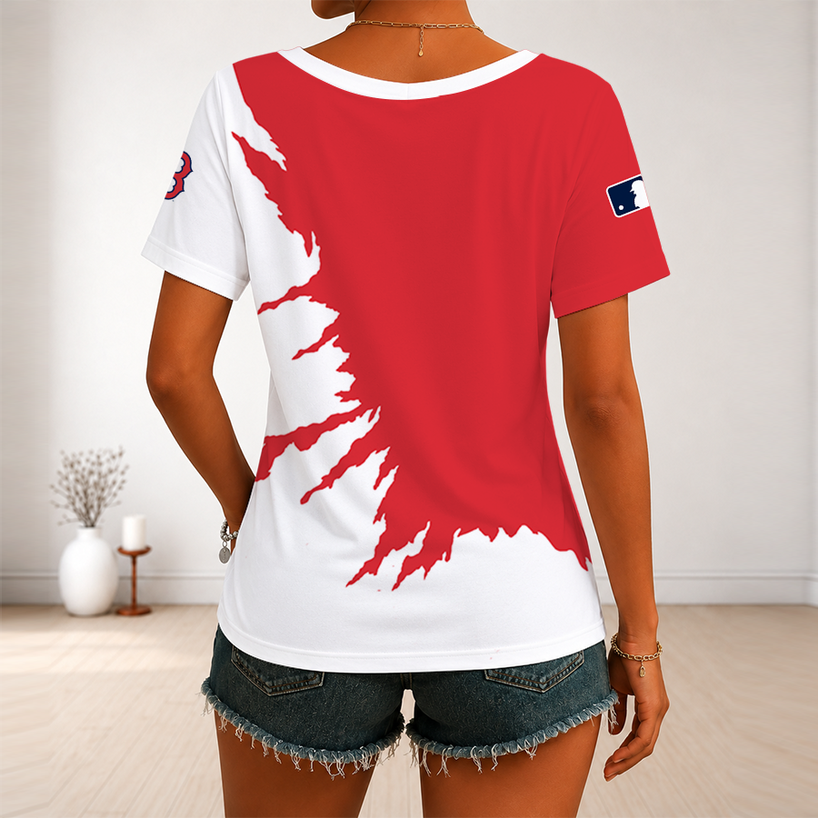 [FLASH SALE] NEW CUSTOMIZED MLB03 BRS BOSTON RED SOX V-NECK FEMALE SHIRT