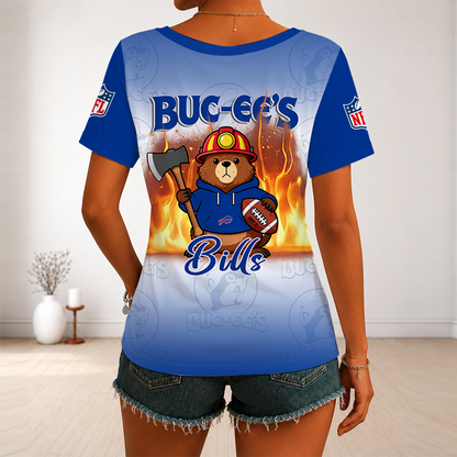 [SPECIAL OFFER] NEW CUSTOMIZED NFL03 BFB BUFFALO BILLS BUC-EE'S V-NECK FEMALE SHIRT