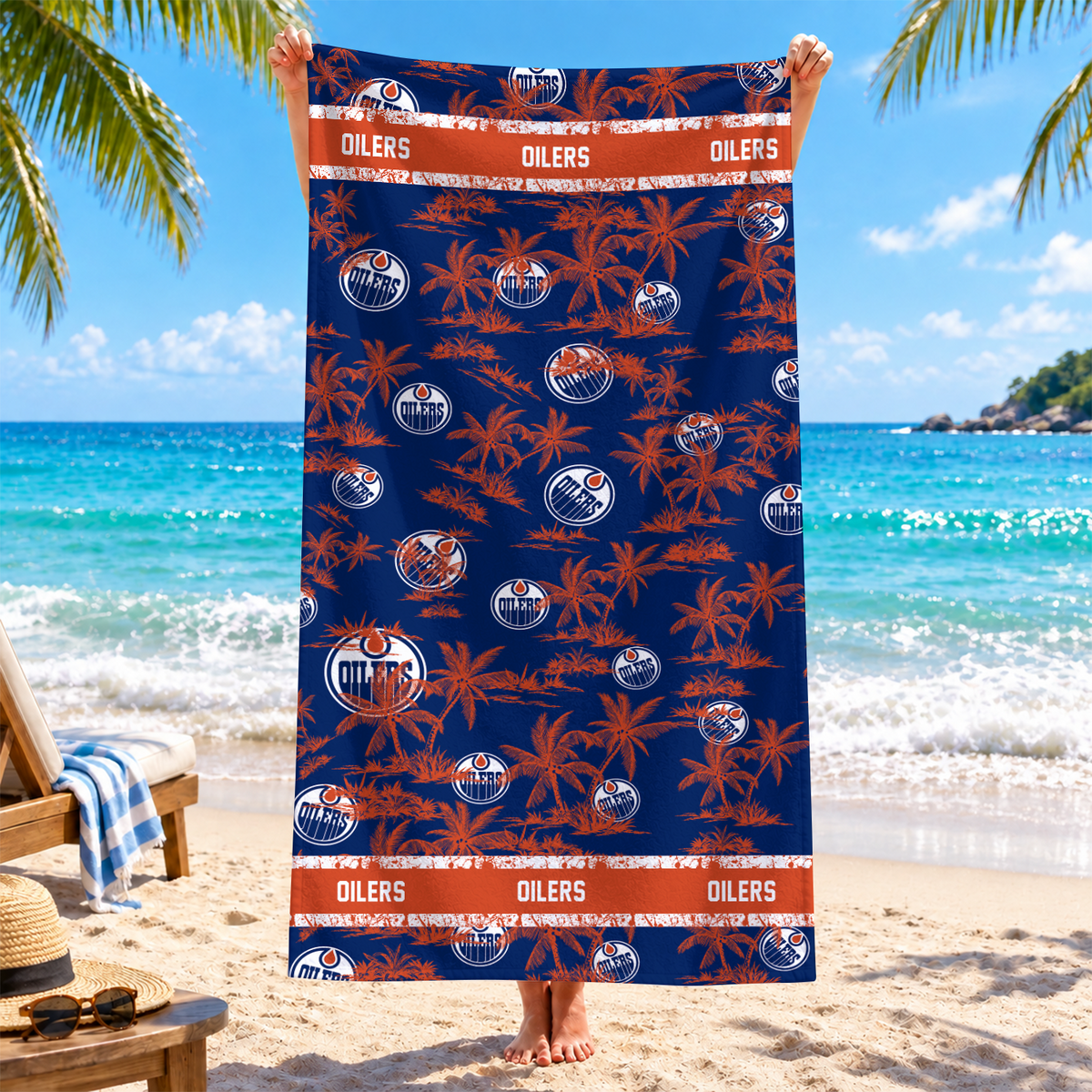 LIMITED  EDITION - NEW CUSTOMIZED NHL03 EMO EDMONTON OILERS BEACH TOWEL