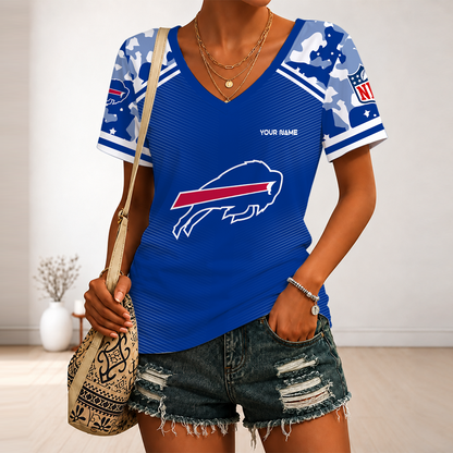 [SPECIAL OFFER] NEW CUSTOMIZED NFL03 BFB BUFFALO BILLS V-NECK FEMALE SHIRT