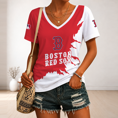 [FLASH SALE] NEW CUSTOMIZED MLB03 BRS BOSTON RED SOX V-NECK FEMALE SHIRT