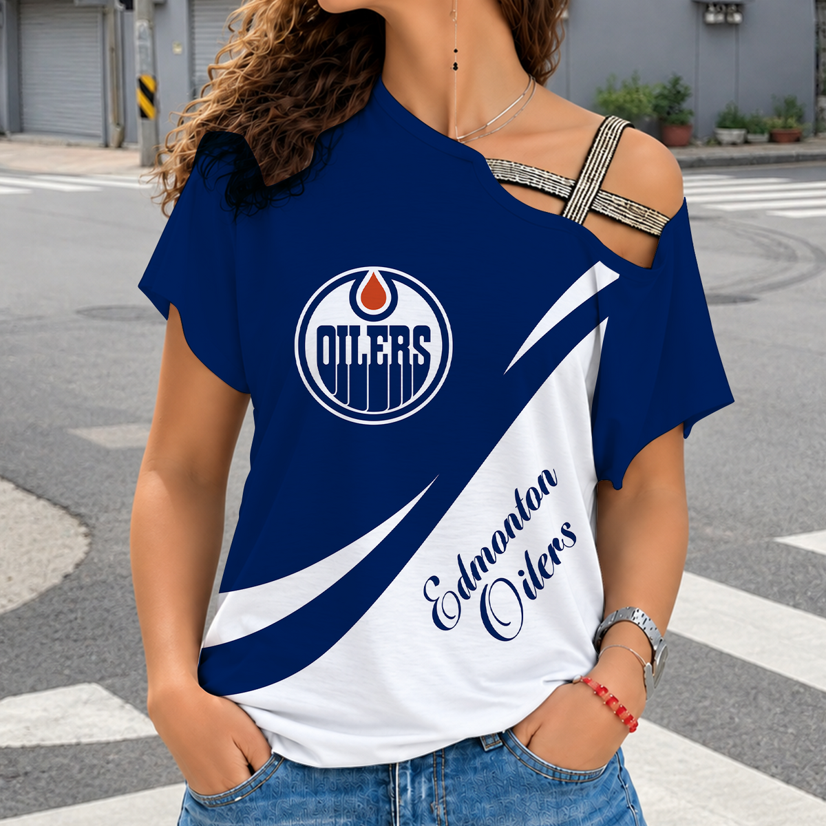 [SUPER SALE] NEW CUSTOMIZED NHL03 EMO EDMONTON OILERS SHOULDER SHIRT