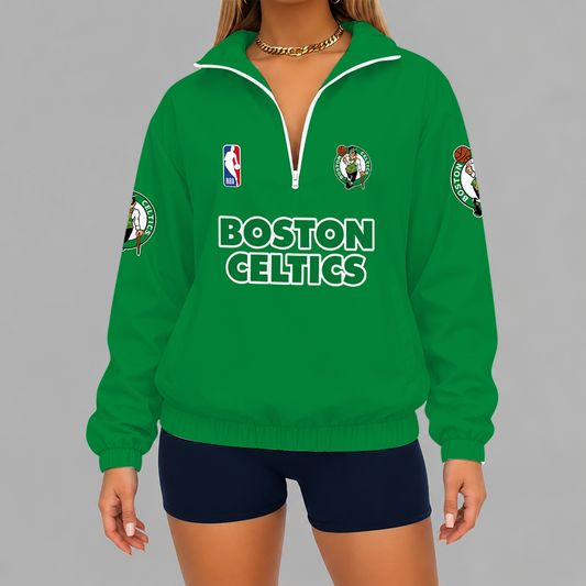 [HOT DEAL] NEW CUSTOMIZED NBA03 BCE BOSTON CELTICS V-NECK ZIPPER SWEATSHIRT JACKET