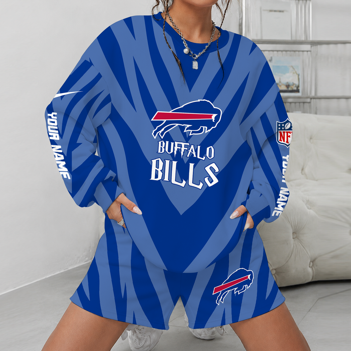 [SPECIAL OFFER] NEW CUSTOMIZED NFL03 BFB BUFFALO BILLS UNISEX SWEATSHIRT & SHORTS SET