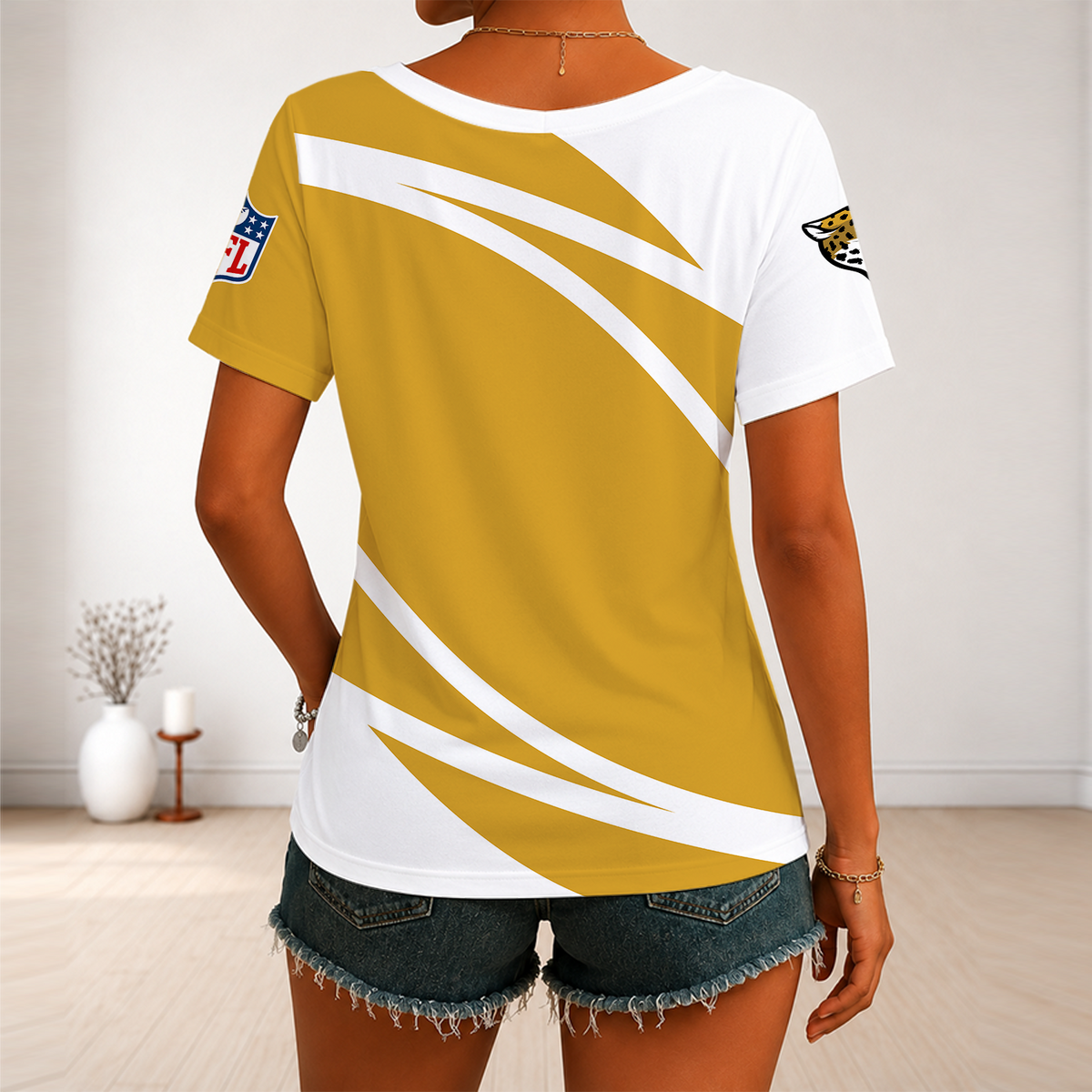[SPECIAL OFFER] NEW CUSTOMIZED NFL30 JSJ JACKSONVILLE JAGUARS V-NECK FEMALE SHIRT