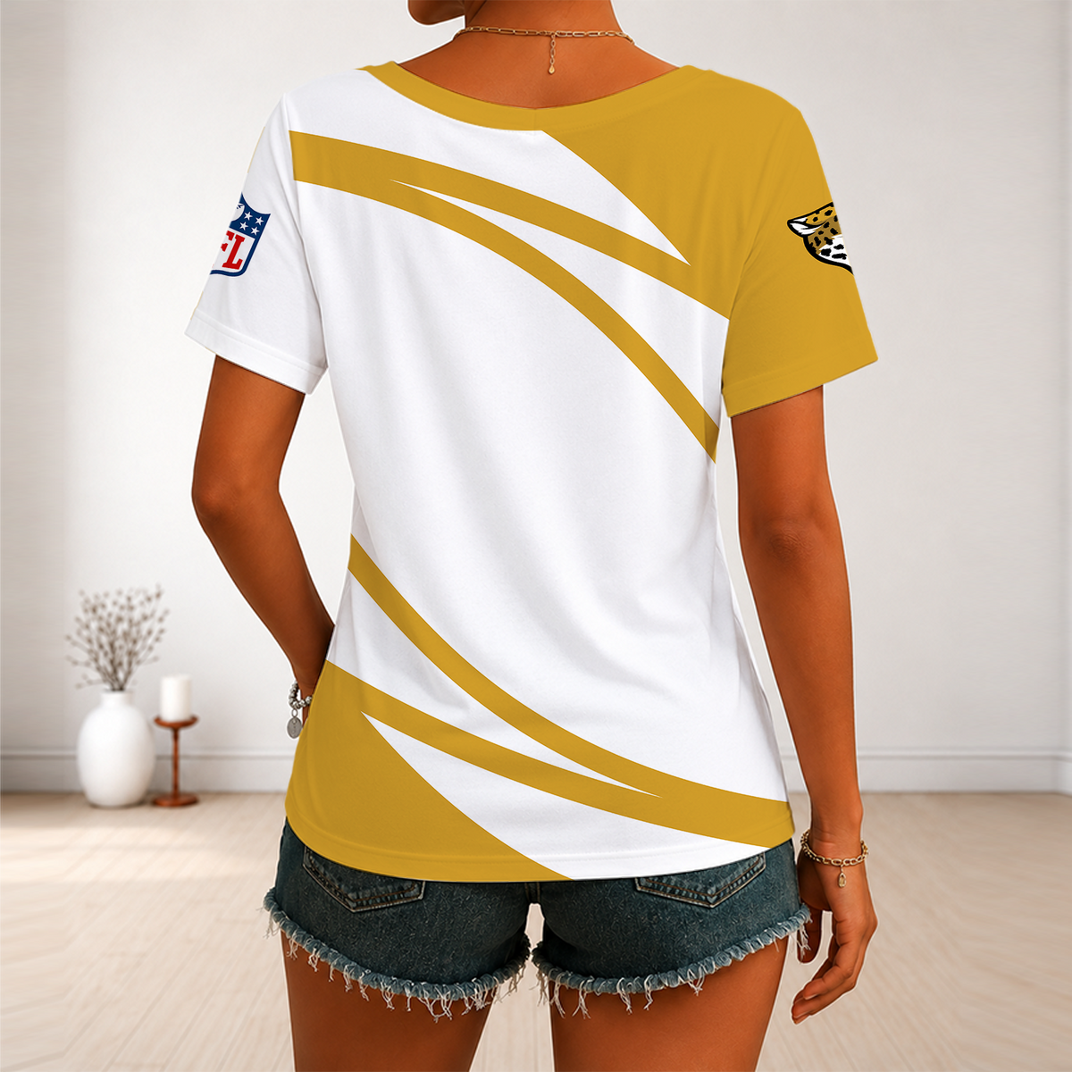 [SPECIAL OFFER] NEW CUSTOMIZED NFL30 JSJ JACKSONVILLE JAGUARS V-NECK FEMALE SHIRT