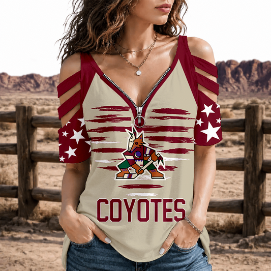[SUPER SALE] NEW CUSTOMIZED NHL30 AZC ARIZONA COYOTES STRAPPY COLD-SHOULDER TOP