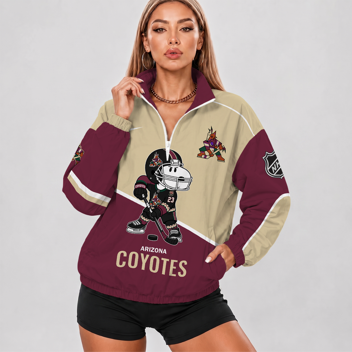 [SUPER SALE] NEW CUSTOMIZED NHL30 AZC ARIZONA COYOTES V-NECK ZIPPER SWEATSHIRT JACKET