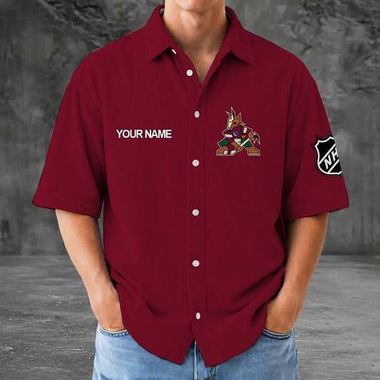 [SUPER SALE] NEW CUSTOMIZED NHL30 AZC ARIZONA COYOTES SEERSUCKER BUTTON SHIRT