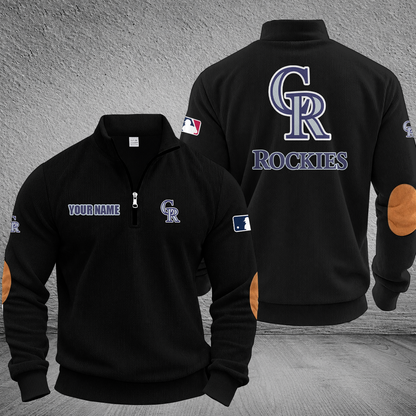 [FLASH SALE] NEW CUSTOMIZED MLB30 COR COLORADO ROCKIES MULTICOLOR STRIPED QUATER ZIP SWEATSHIRT