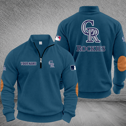 [FLASH SALE] NEW CUSTOMIZED MLB30 COR COLORADO ROCKIES MULTICOLOR STRIPED QUATER ZIP SWEATSHIRT