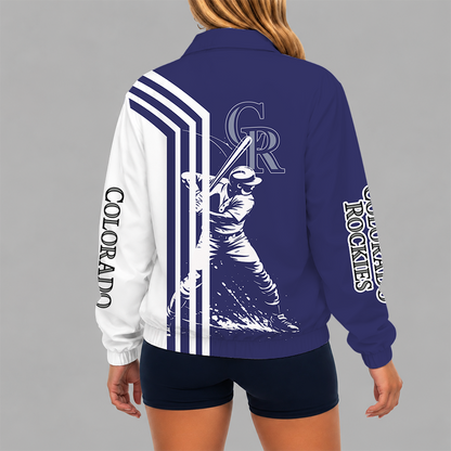 LIMITED EDITION - NEW CUSTOMIZED MLB30 COR COLORADO ROCKIES V-NECK ZIPPER SWEATSHIRT JACKET
