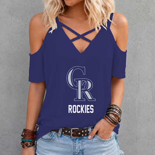 [FLASH SALE] NEW CUSTOMIZED MLB30 COR COLORADO ROCKIES CRISS CROSS V-NECK TOP