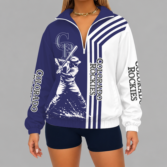 [FLASH SALE] NEW CUSTOMIZED MLB30 COR COLORADO ROCKIES V-NECK ZIPPER SWEATSHIRT JACKET