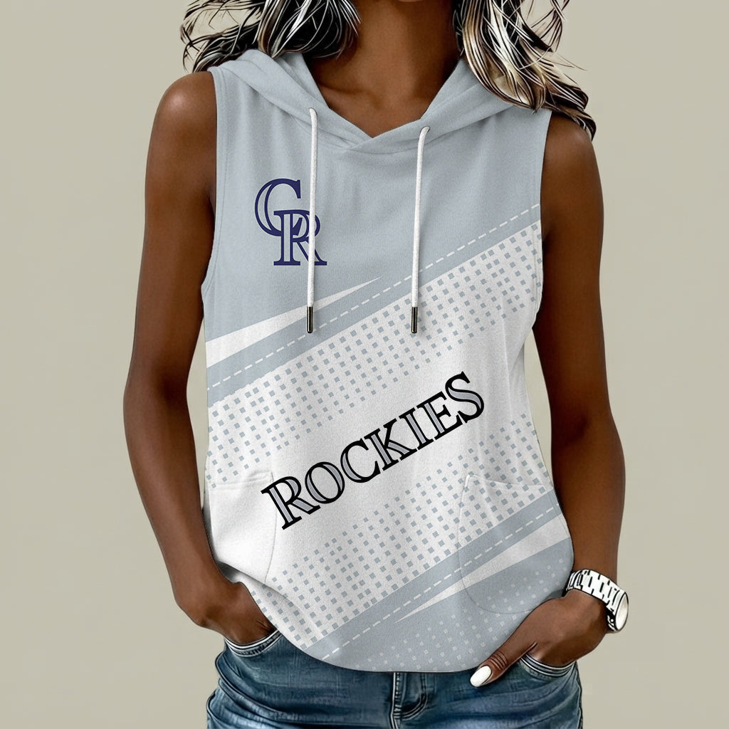 [FLASH SALE] NEW CUSTOMIZED MLB30 COR COLORADO ROCKIES WOMEN'S SLEEVELESS HOODED POCKET TANK TOP