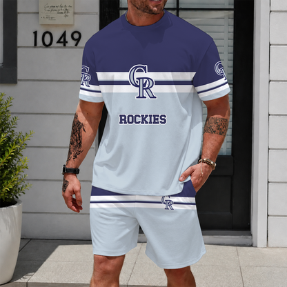 [FLASH SALE] NEW CUSTOMIZED MLB30 COR COLORADO ROCKIES UNISEX T-SHIRT & SHORTS SET