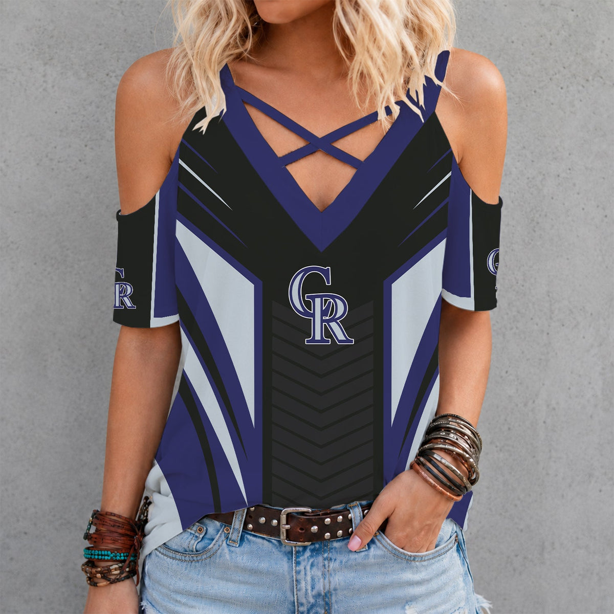 [FLASH SALE] NEW CUSTOMIZED MLB30 COR COLORADO ROCKIES CRISS CROSS V-NECK TOP